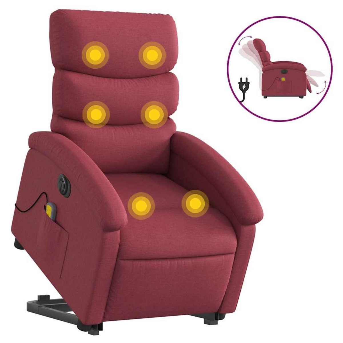 VIDAXL Fauteuil inclinable de massage electrique Rouge bordeaux Tissu