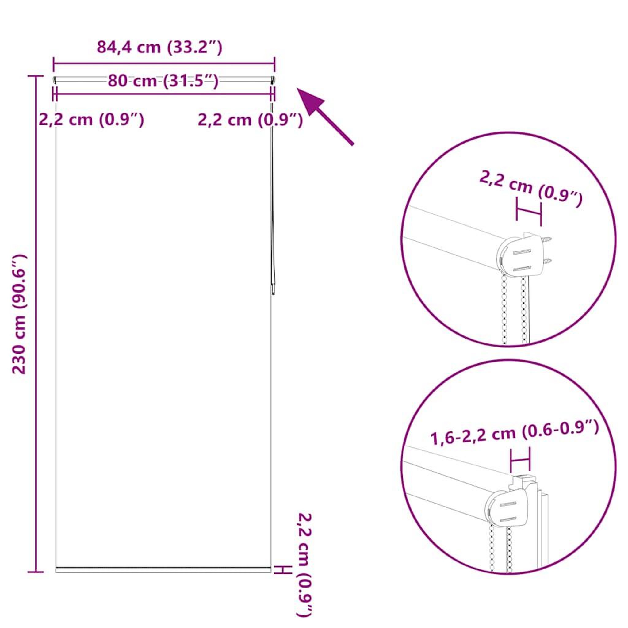 Voir la diapositive 6 : VIDAXL Store enrouleur occultant 84,4 x 230 cm, largeur du tissu 80 cm, rouge