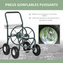Voir la diapositive 5 : OUTSUNNY Dévidoir sur roues 70 m - dévidoir métal - dévidoir chariot - enrouleur tuyau d'arrosage - poignée antidérapante, panier rangement - métal vert
