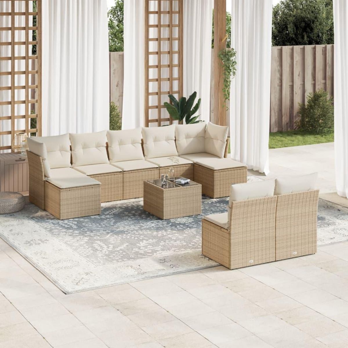 VIDAXL Salon de jardin avec coussins 10 pcs beige resine tressee