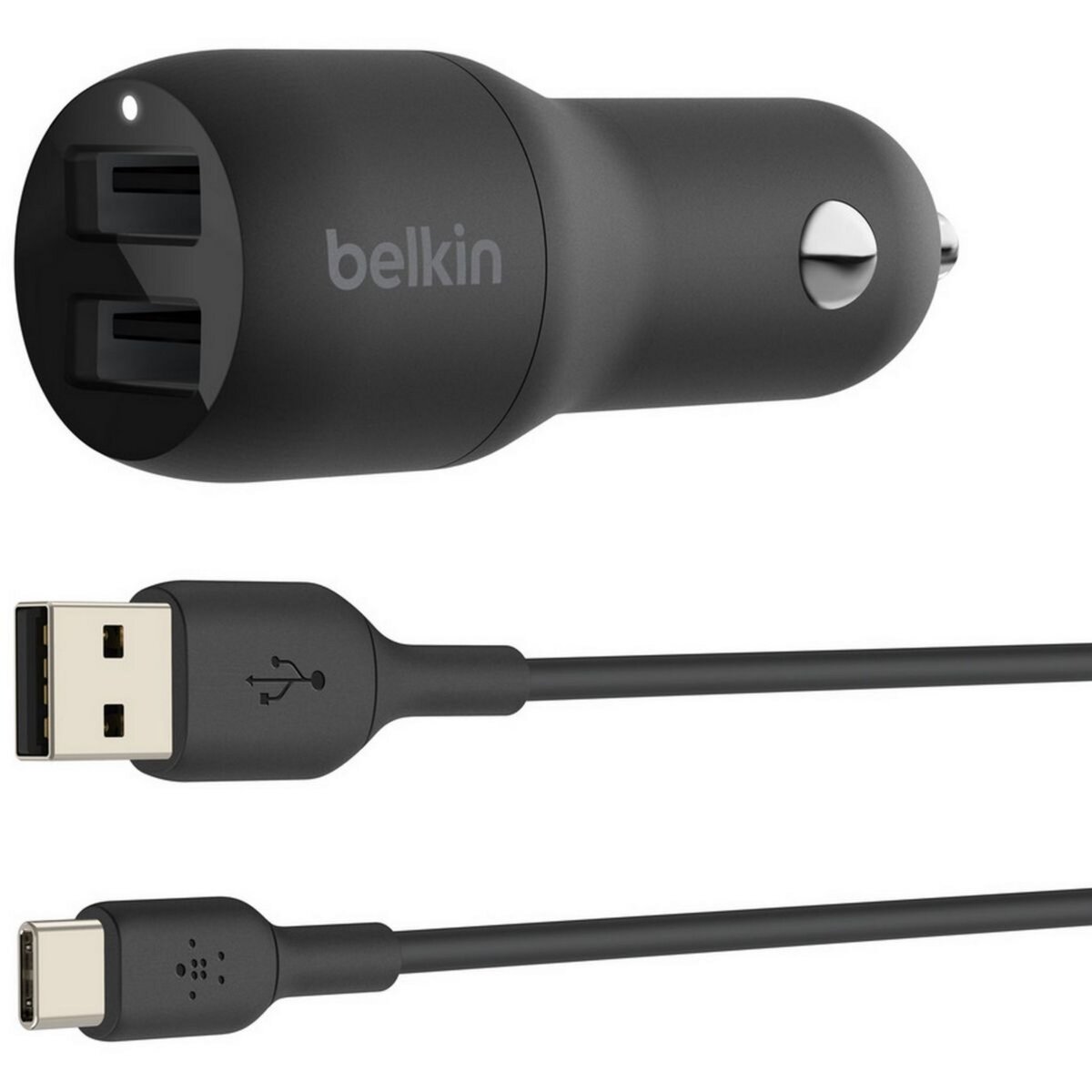 Belkin Chargeur allume-cigare 24W 2xUSB-A/USB-C 1m noir