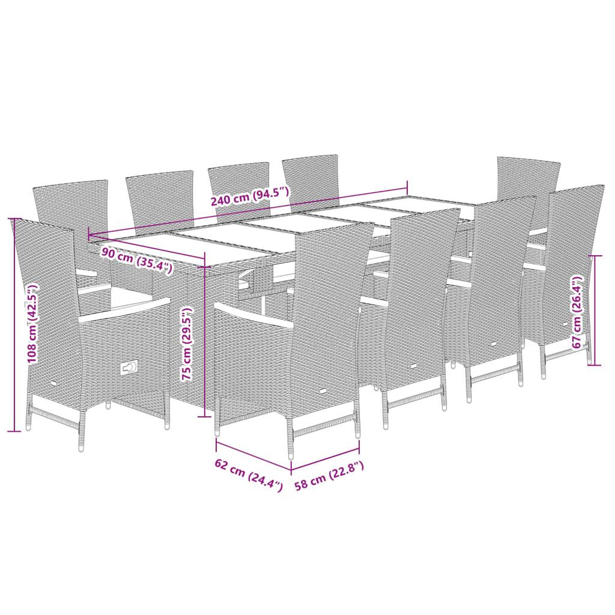 Voir la diapositive 6 : VIDAXL Ensemble a manger de jardin 11pcs avec coussins gris poly rotin