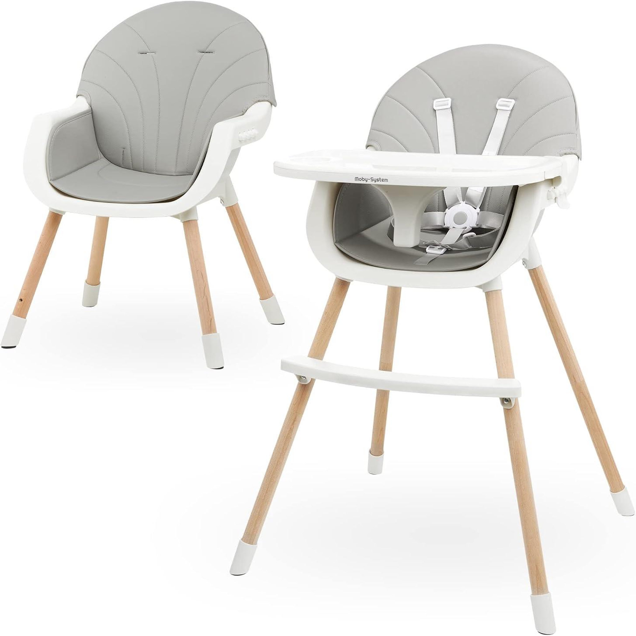 MOBY SYSTEM Chaise Haute Bébé +6 mois Evolutive, Chaise Enfant en Bois, 2 niveaux, poids max 25 Kg avec Plateau
