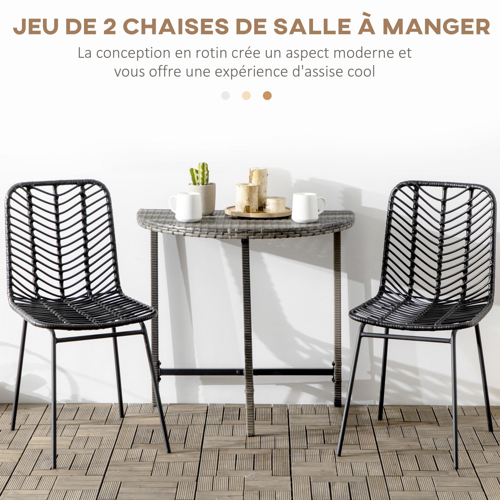 Voir la diapositive 4 : HOMCOM Lot de 2 chaises de jardin style colonial piètement acier résine tressée aspect rotin noir