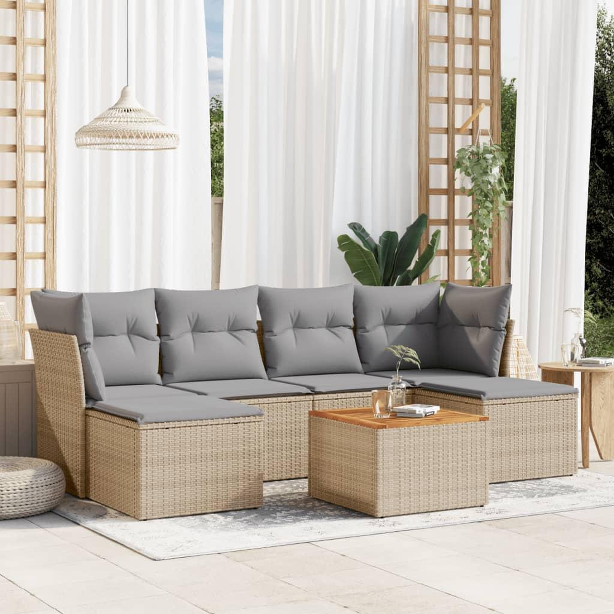 VIDAXL Salon de jardin avec coussins 7pcs melange beige resine tressee