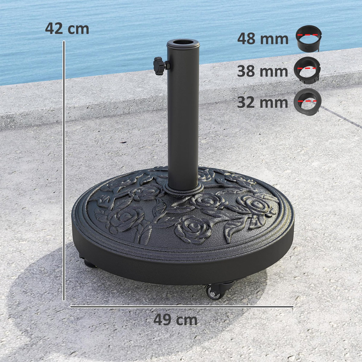 OUTSUNNY Pied de parasol résine 21 Kg mobile compatible mât dia. 32/38/48 mm