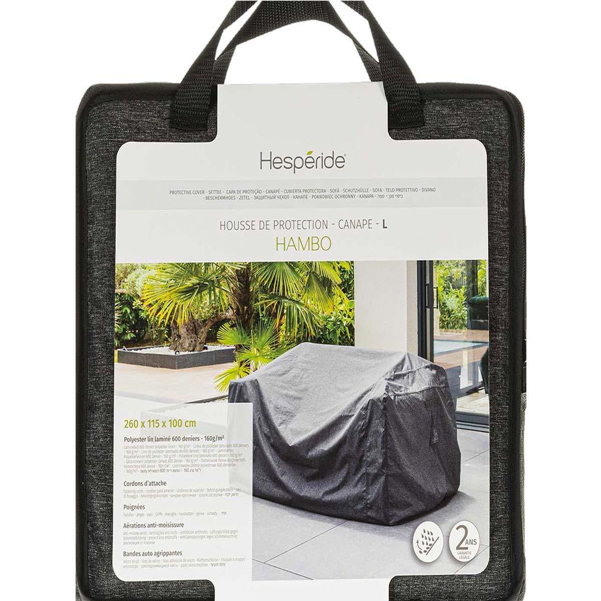 Voir la diapositive 2 : HESPERIDE Housse pour canapé hambo l gris - 260 x 115 x 100 cm - hespéride