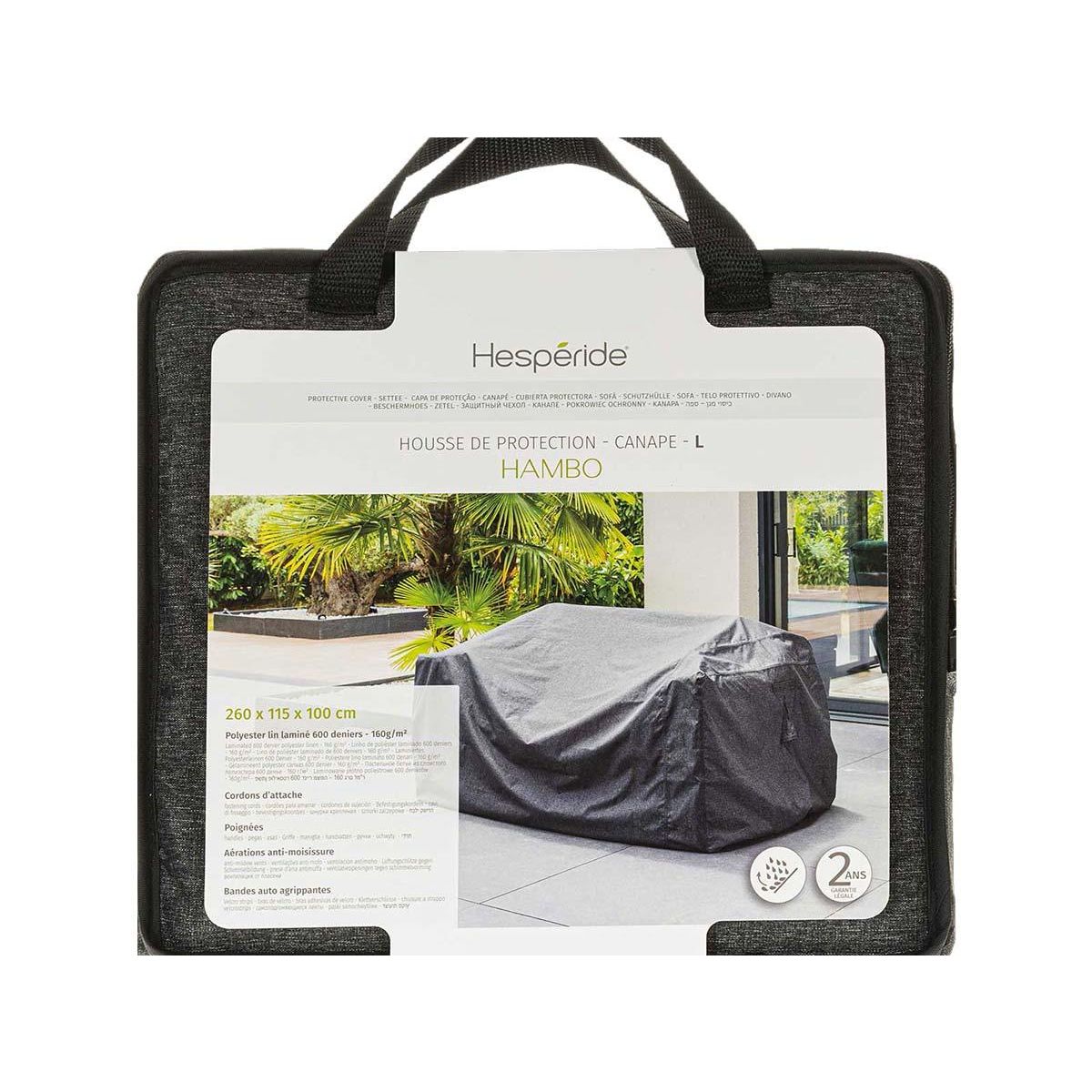 HESPERIDE Housse pour canapé Hambo L gris - 260 x 115 x 100 cm - Hespéride