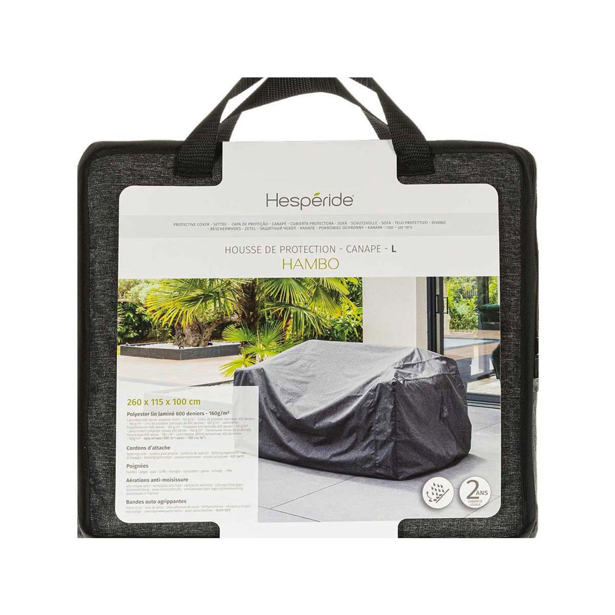 HESPERIDE Housse pour canapé Hambo L gris - 260 x 115 x 100 cm - Hespéride