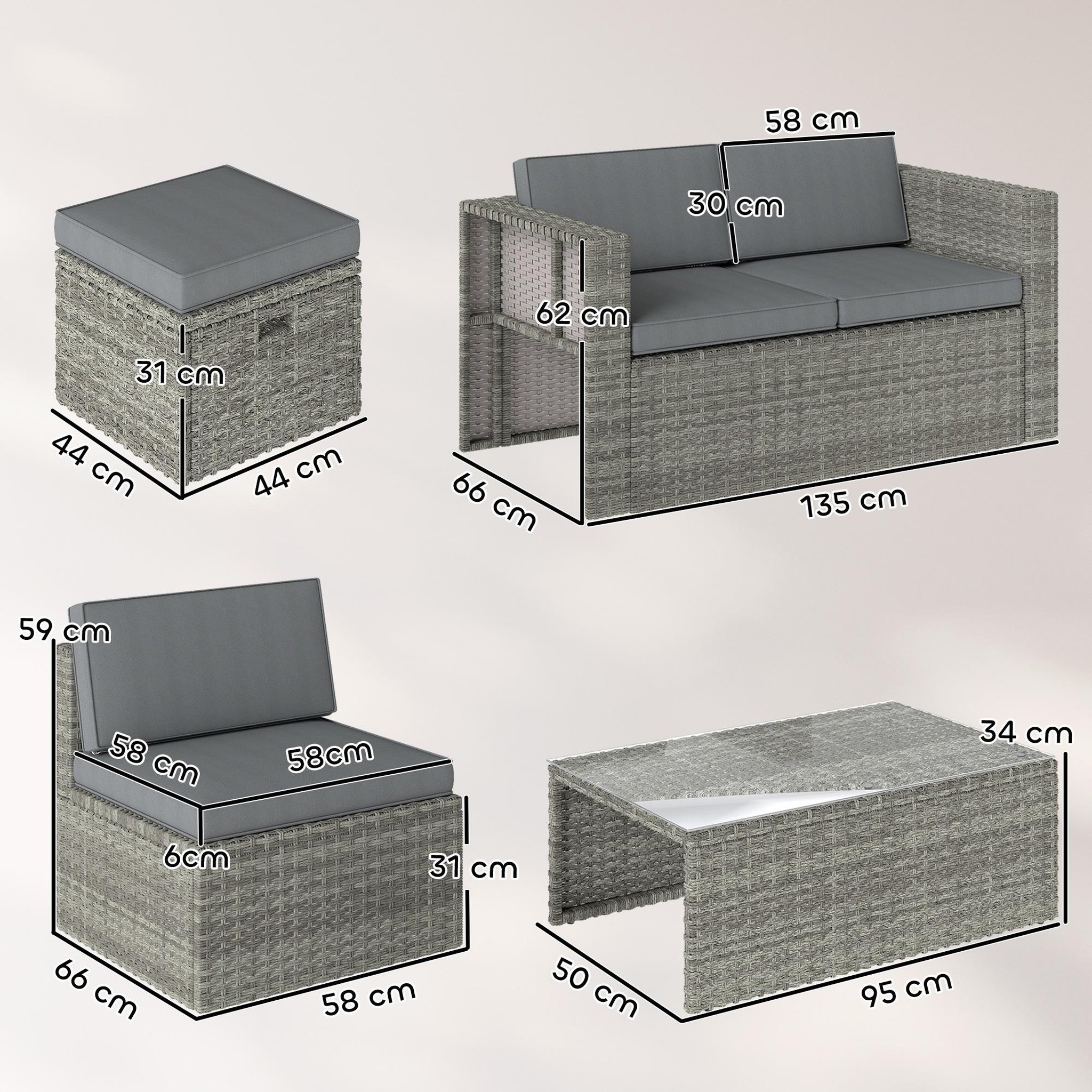 Voir la diapositive 3 : OUTSUNNY Salon de jardin 6 personnes 6 pièces encastrable résine coussins déhoussables gris