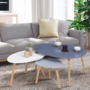 Voir la diapositive 2 : ID MARKET Lot de 3 tables basses gigognes GAIA laquées gris blanc scandinave