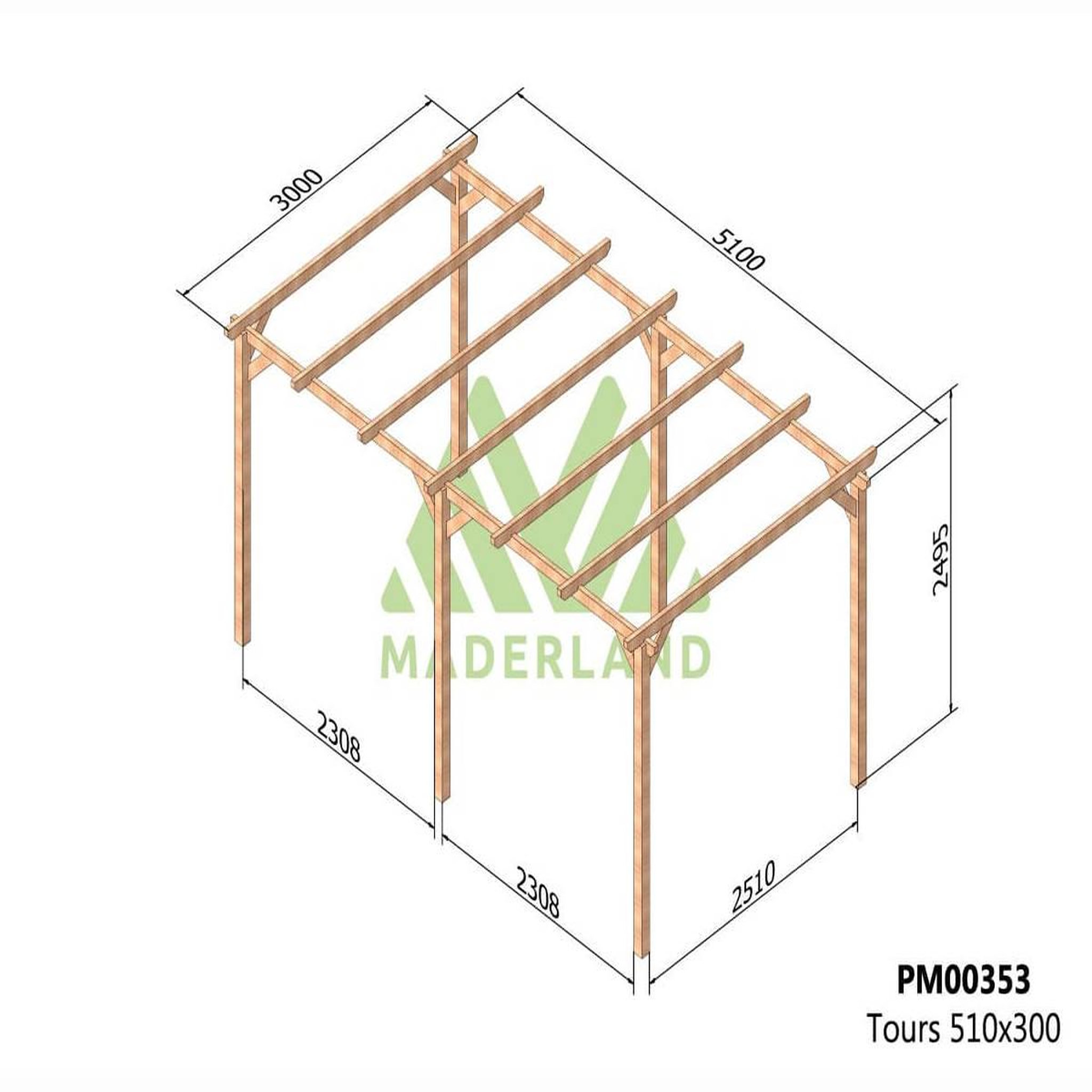 Voir la diapositive 2 : JARDIDECO Pergola massive en bois tours 510 x 300 cm - maderland