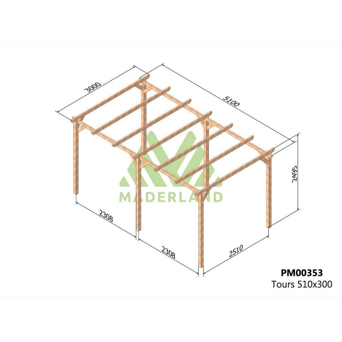 JARDIDECO Pergola massive en bois Tours 510 x 300 cm - Maderland