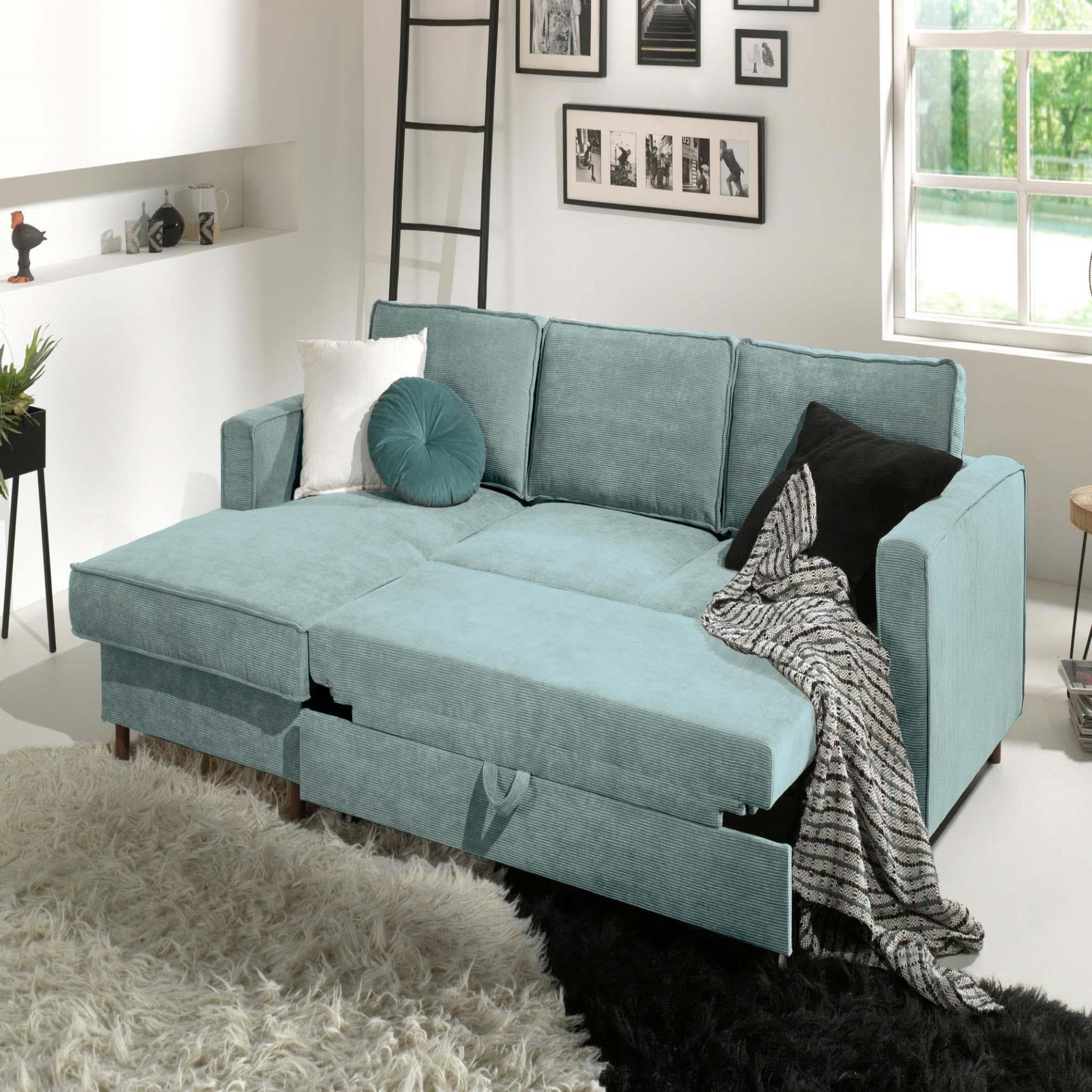 Voir la diapositive 2 : BEST MOBILIER Jake - canapé d'angle gauche - convertible avec coffre - 4 places - en velours côtelé