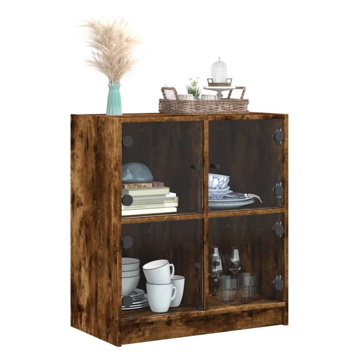 VIDAXL Armoire laterale avec portes en verre chene fume 68x37x75,5 cm