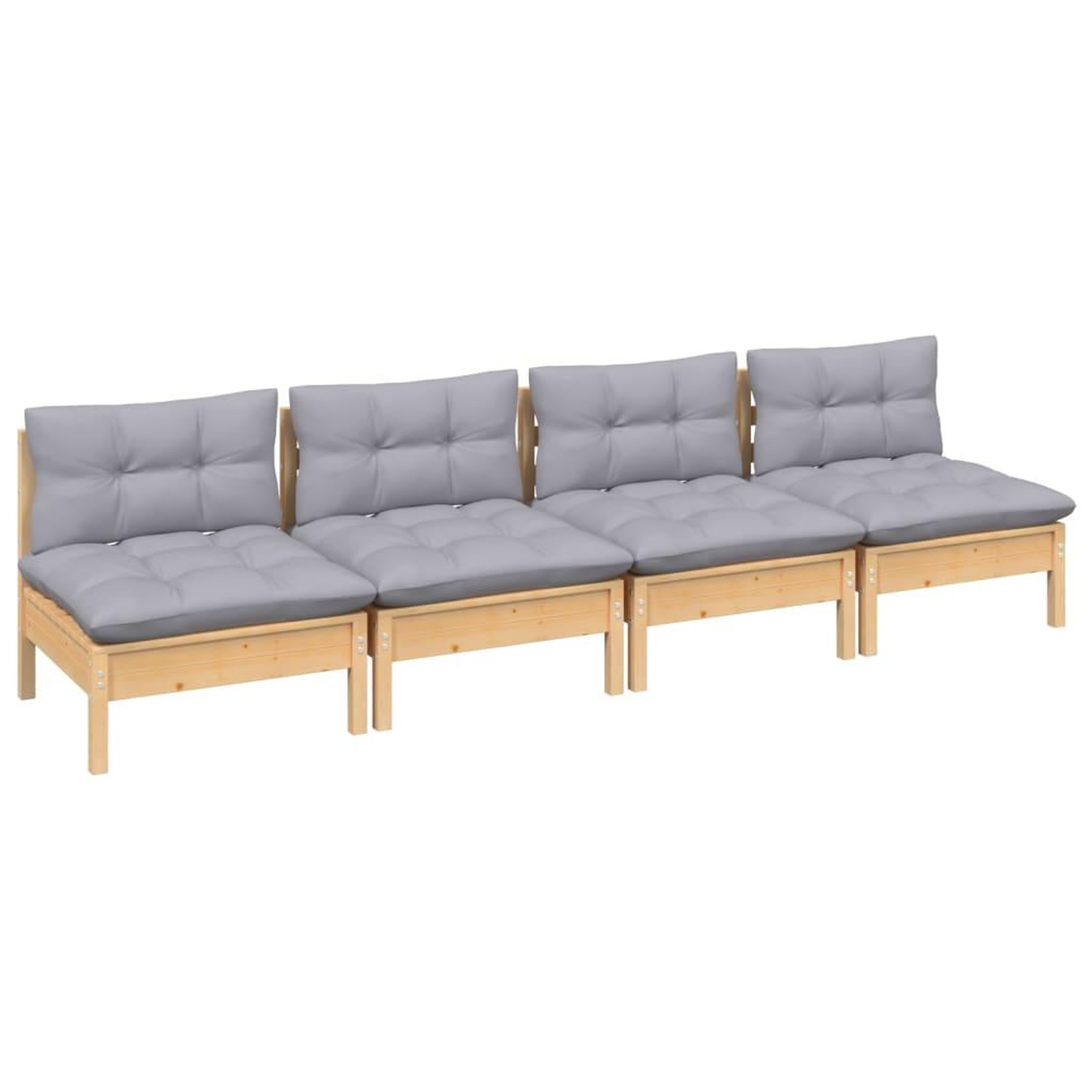 Voir la diapositive 3 : VIDAXL Canape 4 places de jardin et coussins gris Bois de pin solide