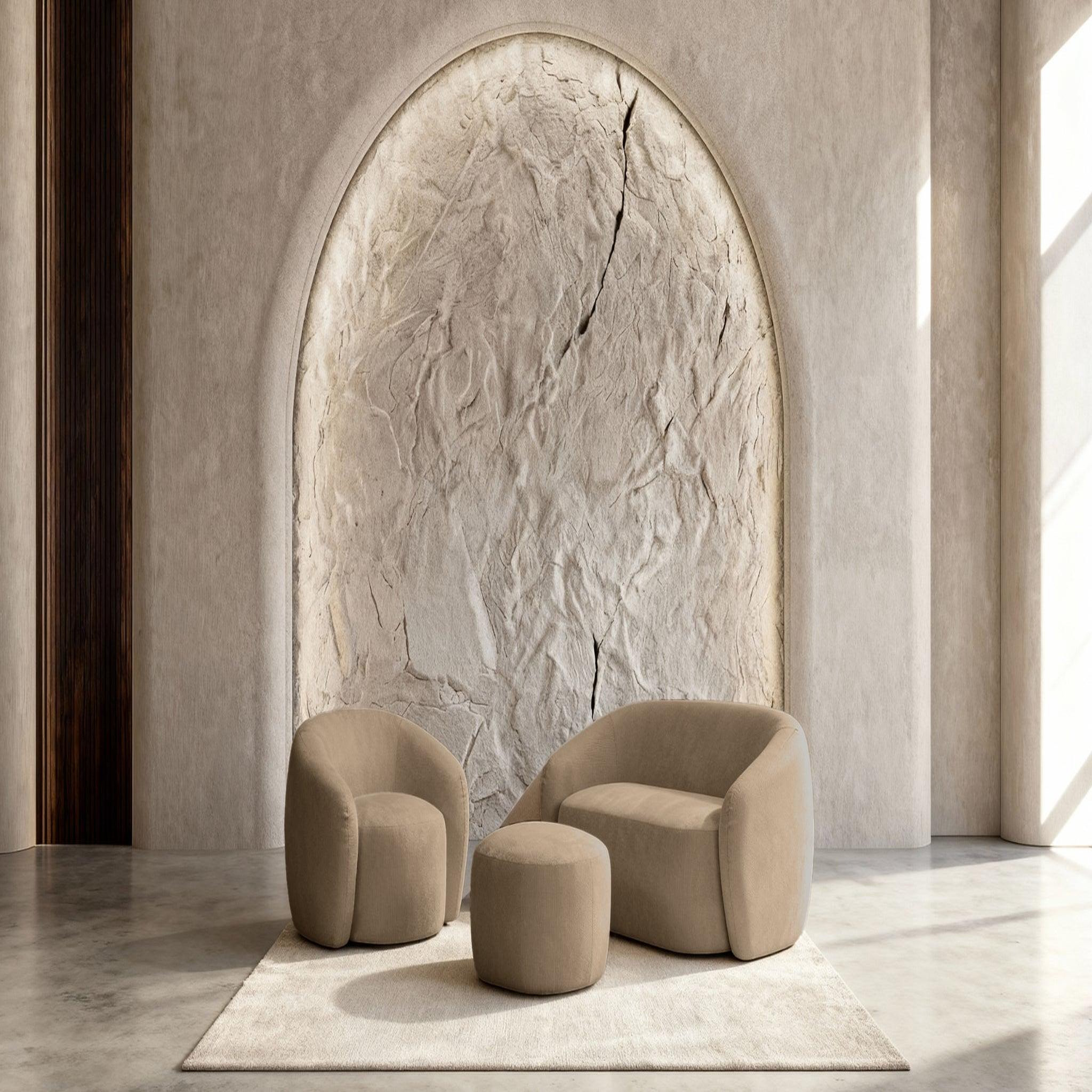 Voir la diapositive 5 : CASANOVA PARIS Aurelie - pack canapé droit 2 places + fauteuil + pouf tissu