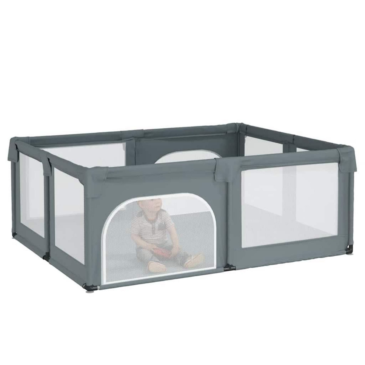 VIDAXL Parc pour bebe avec 2 portes Gris clair Tissu Oxford