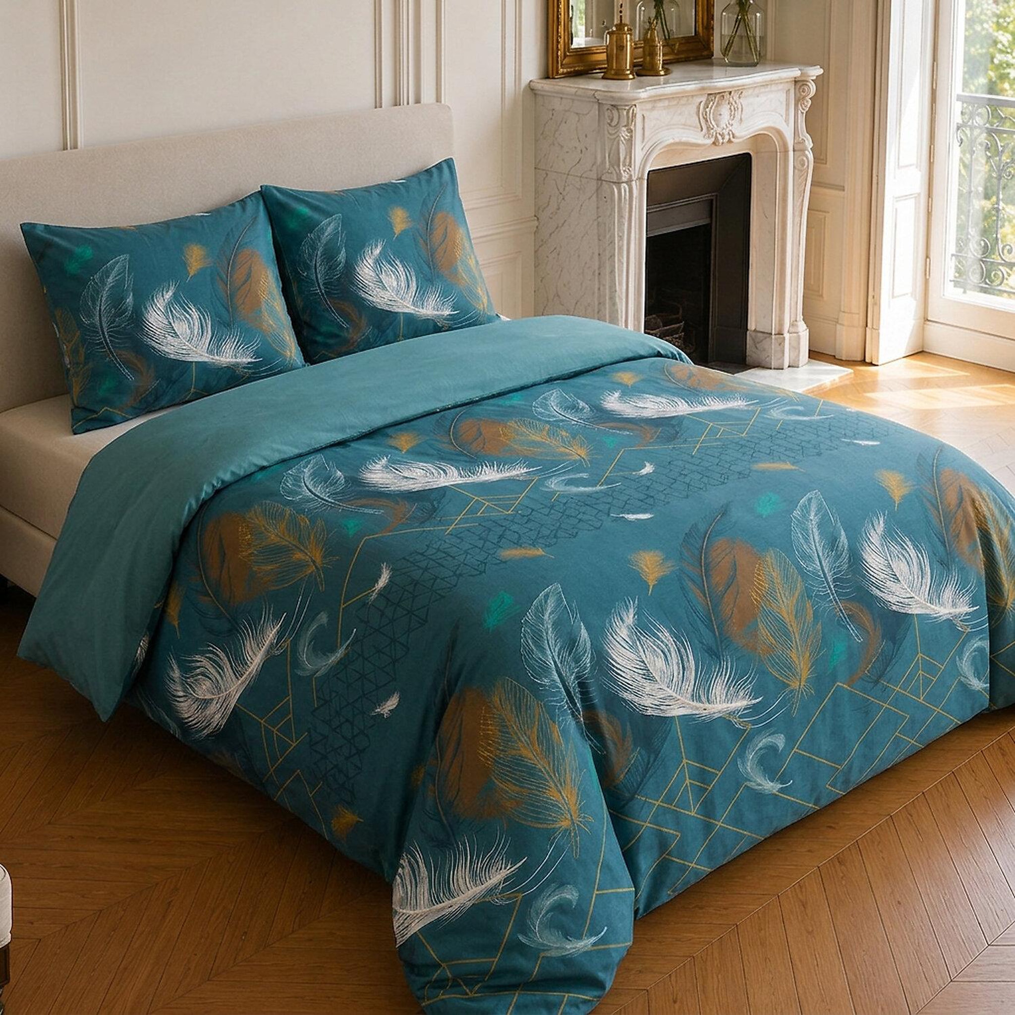 Voir la diapositive 2 : Home collection Parure housse de couette imprimée 100% coton 57 fils - paloma bleu