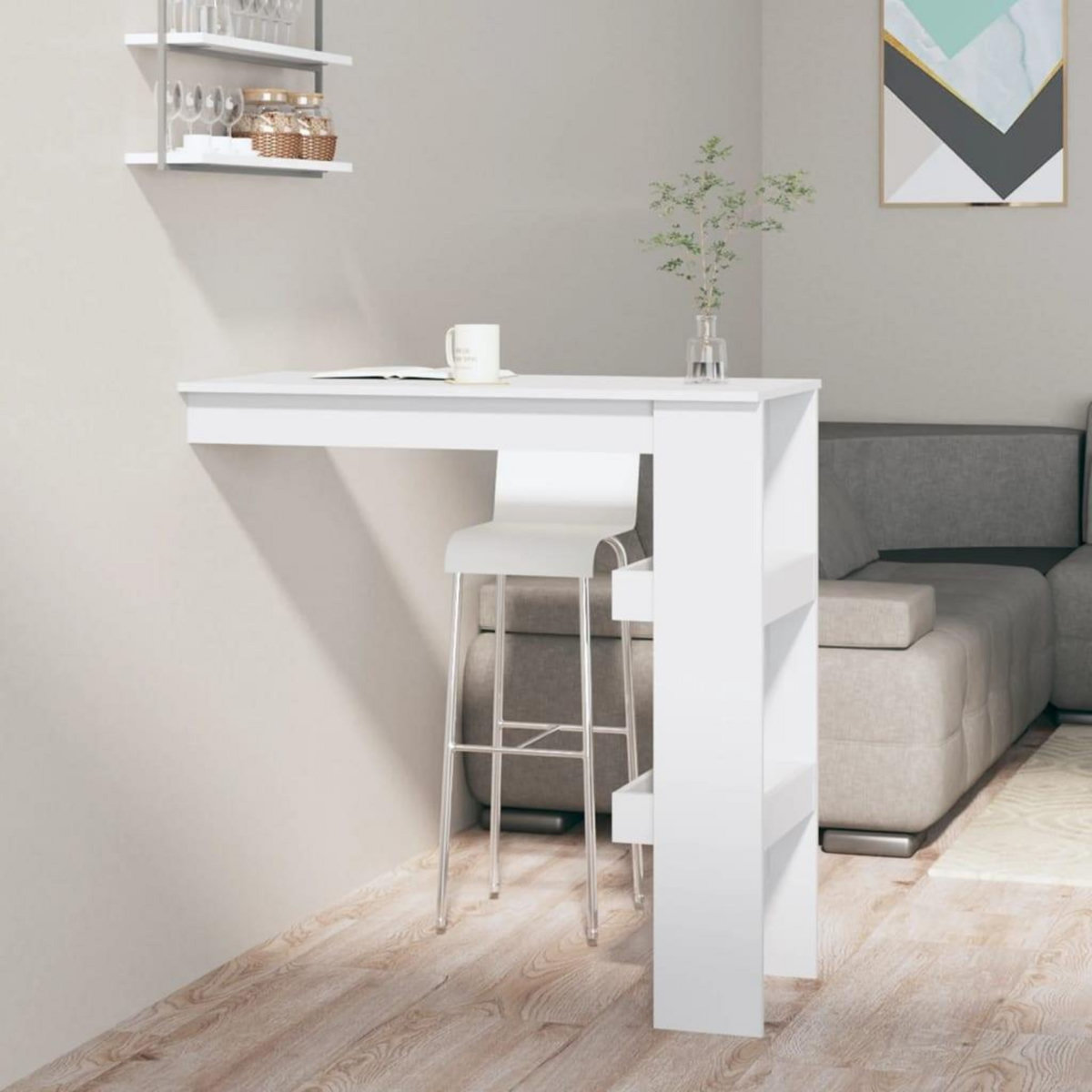 VIDAXL Table bar mural Blanc Brillant 102x45x103,5cm Bois d'ingenierie