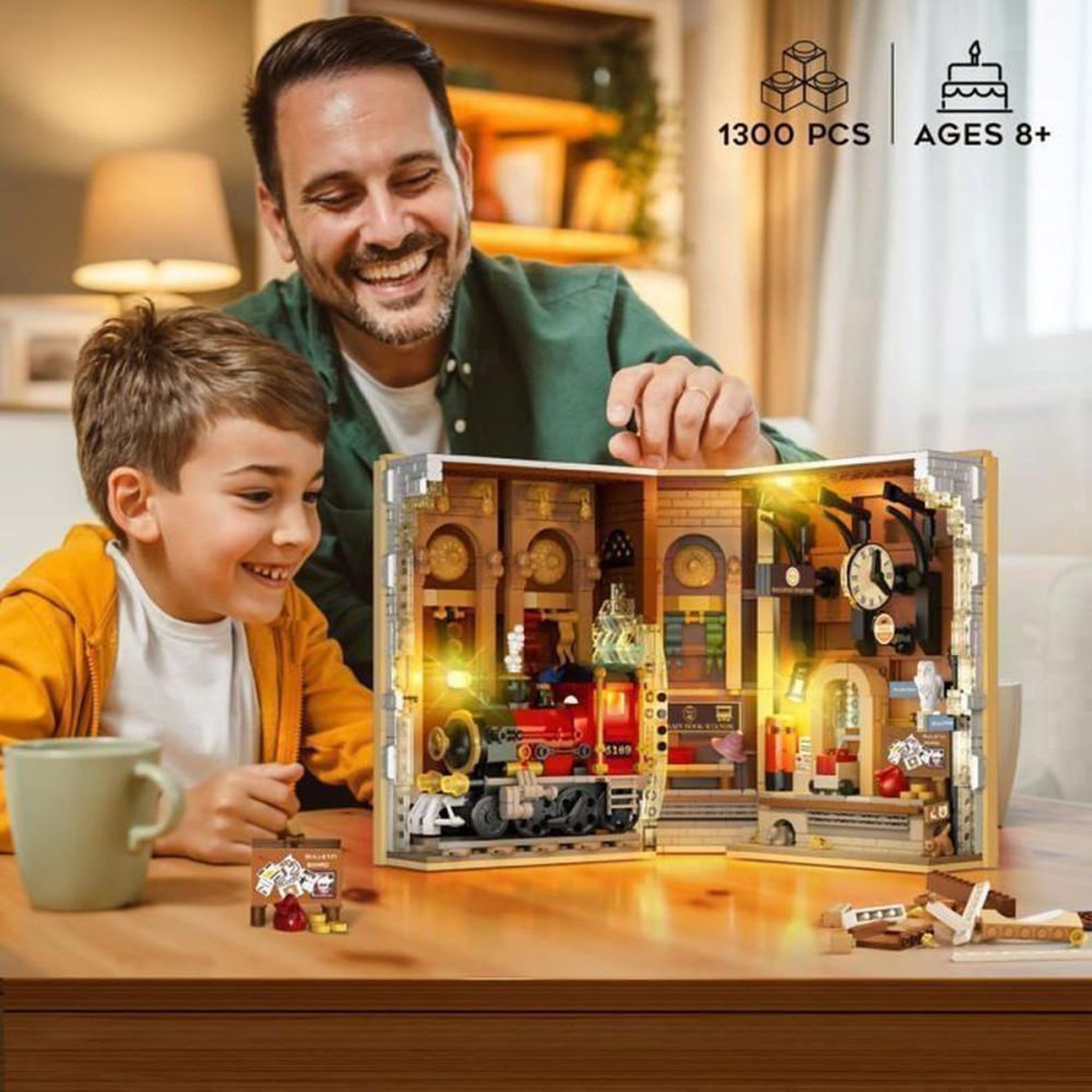 Voir la diapositive 3 : Kit maquette diorama livre illuminé LED train rouge 1 300 pièces