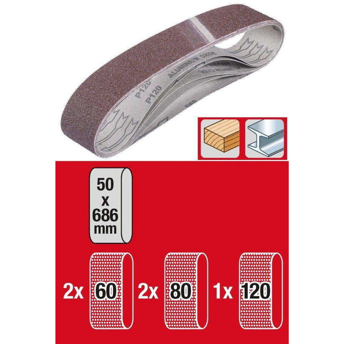 KWB Set de 5 bandes à poncer 50 x 686 mm