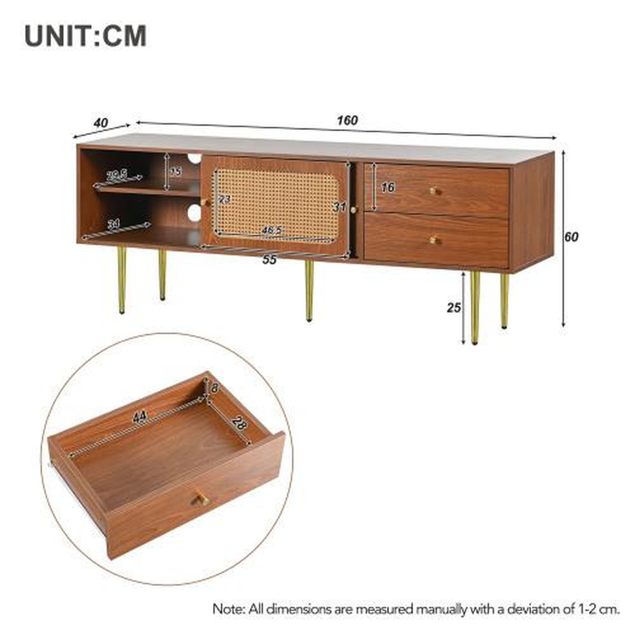 Voir la diapositive 3 : MERAX Meuble tv noyer 160 cm mdf