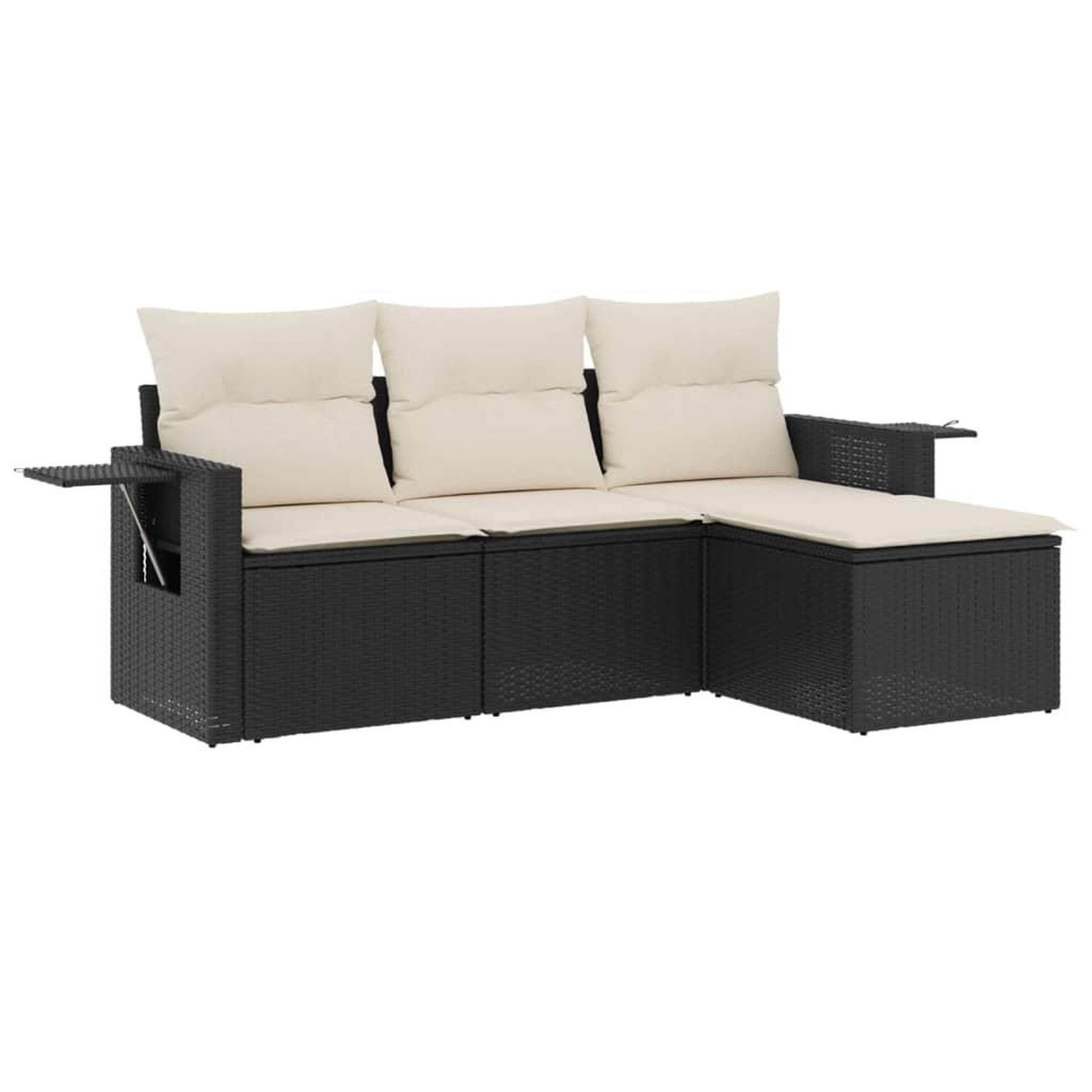 Voir la diapositive 2 : VIDAXL Salon de jardin 4 pcs avec coussins noir resine tressee