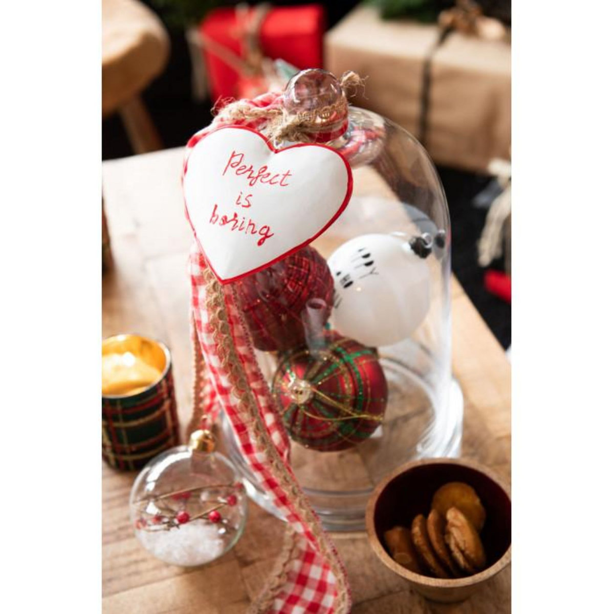 Paris Prix Lot de 6 Boules de Noël  Quadrillé  8cm Vert & Rouge