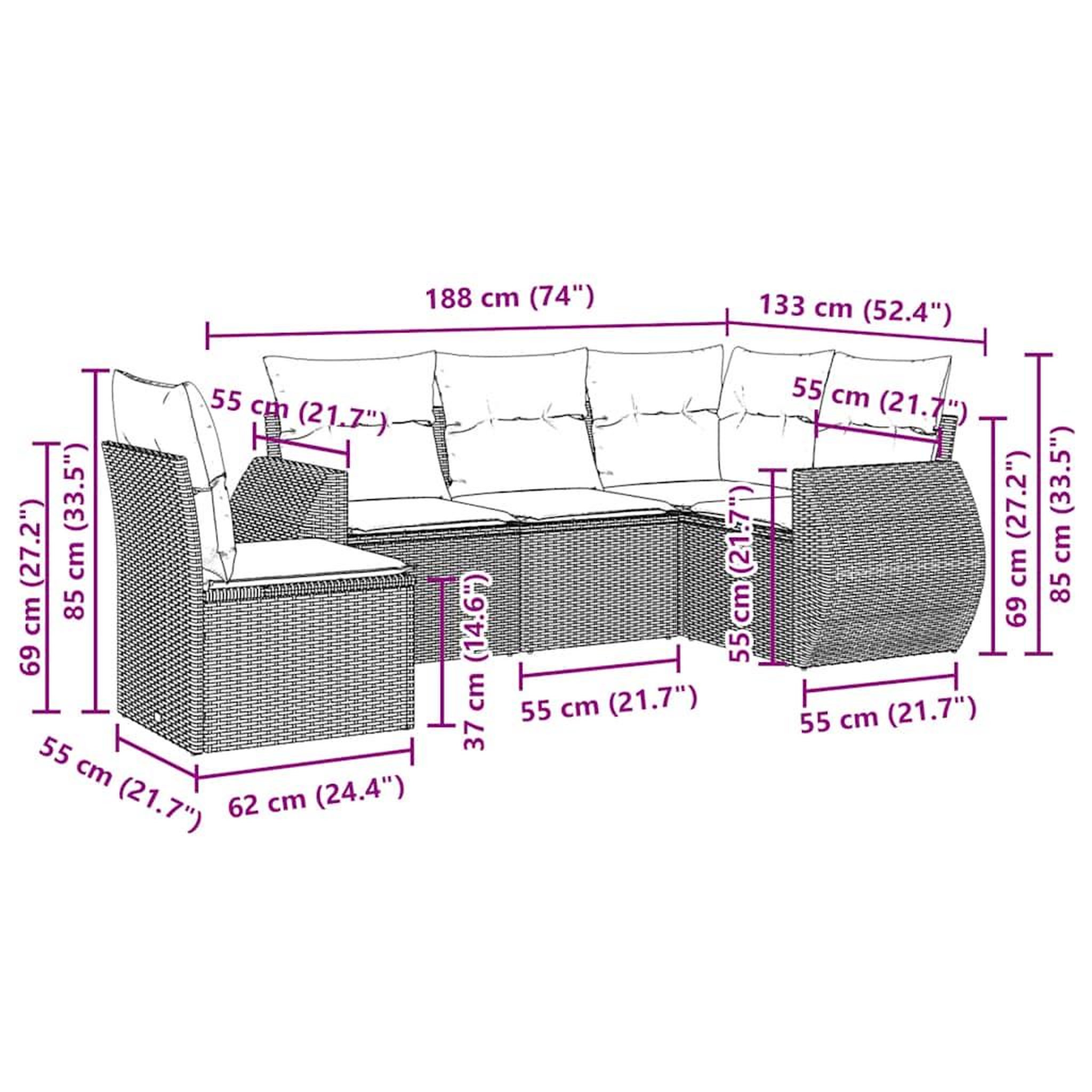 Voir la diapositive 6 : VIDAXL Salon de jardin 5 pcs avec coussins gris clair resine tressee