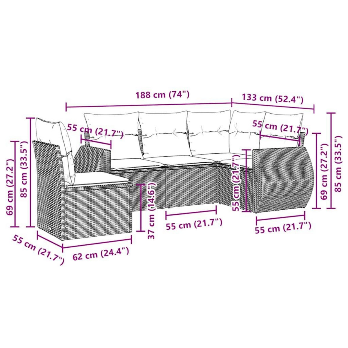 VIDAXL Salon de jardin 5 pcs avec coussins gris clair resine tressee