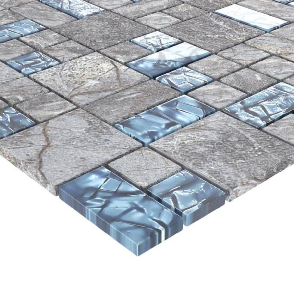 VIDAXL Carreaux mosaïque 11 pcs Gris et bleu 30x30 cm Verre