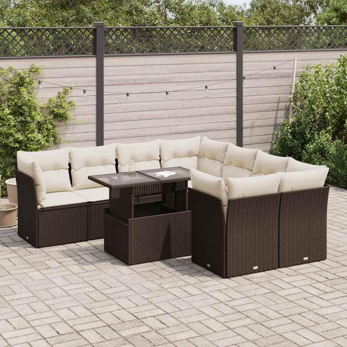 VIDAXL Salon de jardin avec coussins 9 pcs marron resine tressee