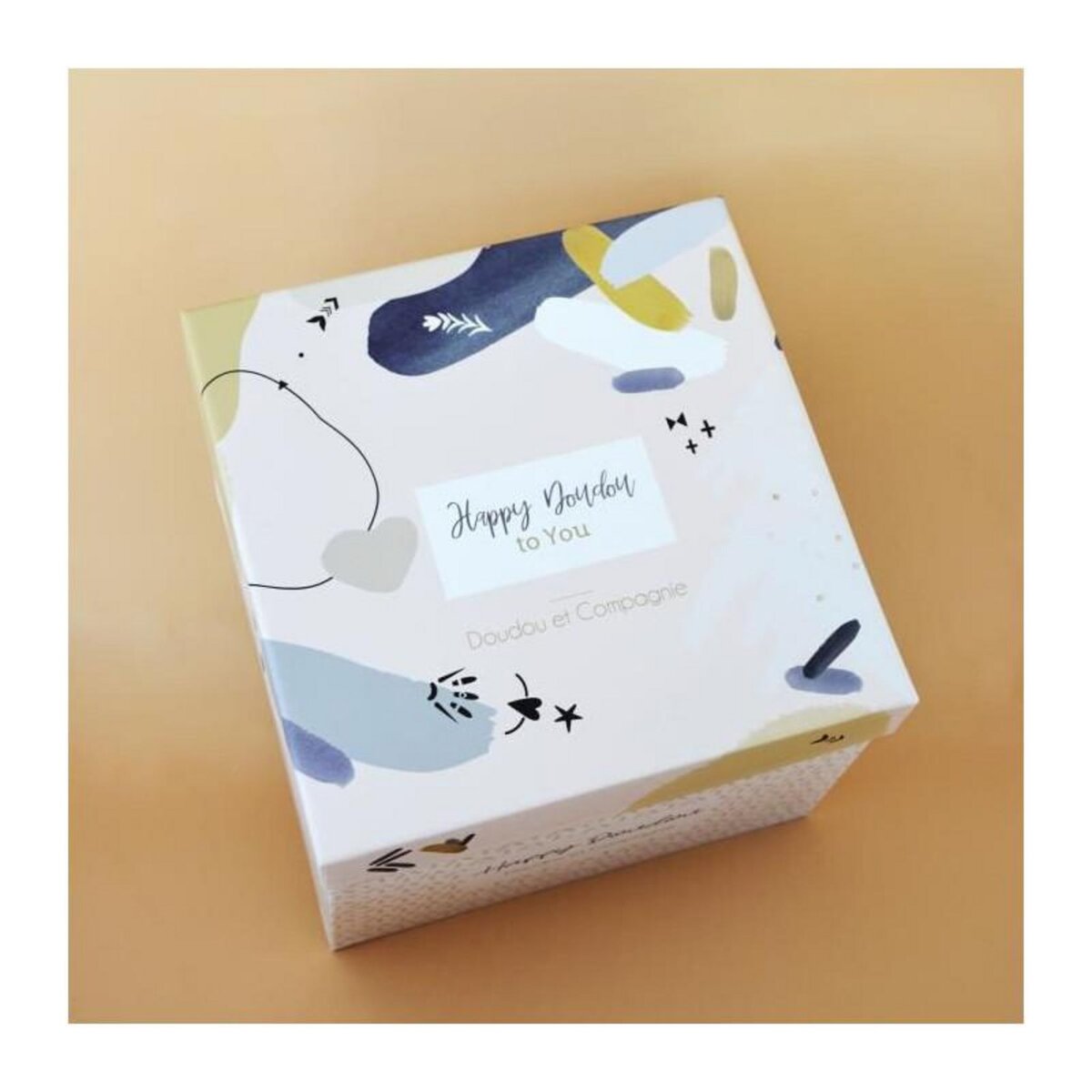 DOUDOU ET COMPAGNIE Doudou et Compagnie - Peluche Lapin -25 cm - Blanc/Sable - Lapin Pompon Naturel - Boite Cadeau - Happy Wild - Happy Doudou To Yo