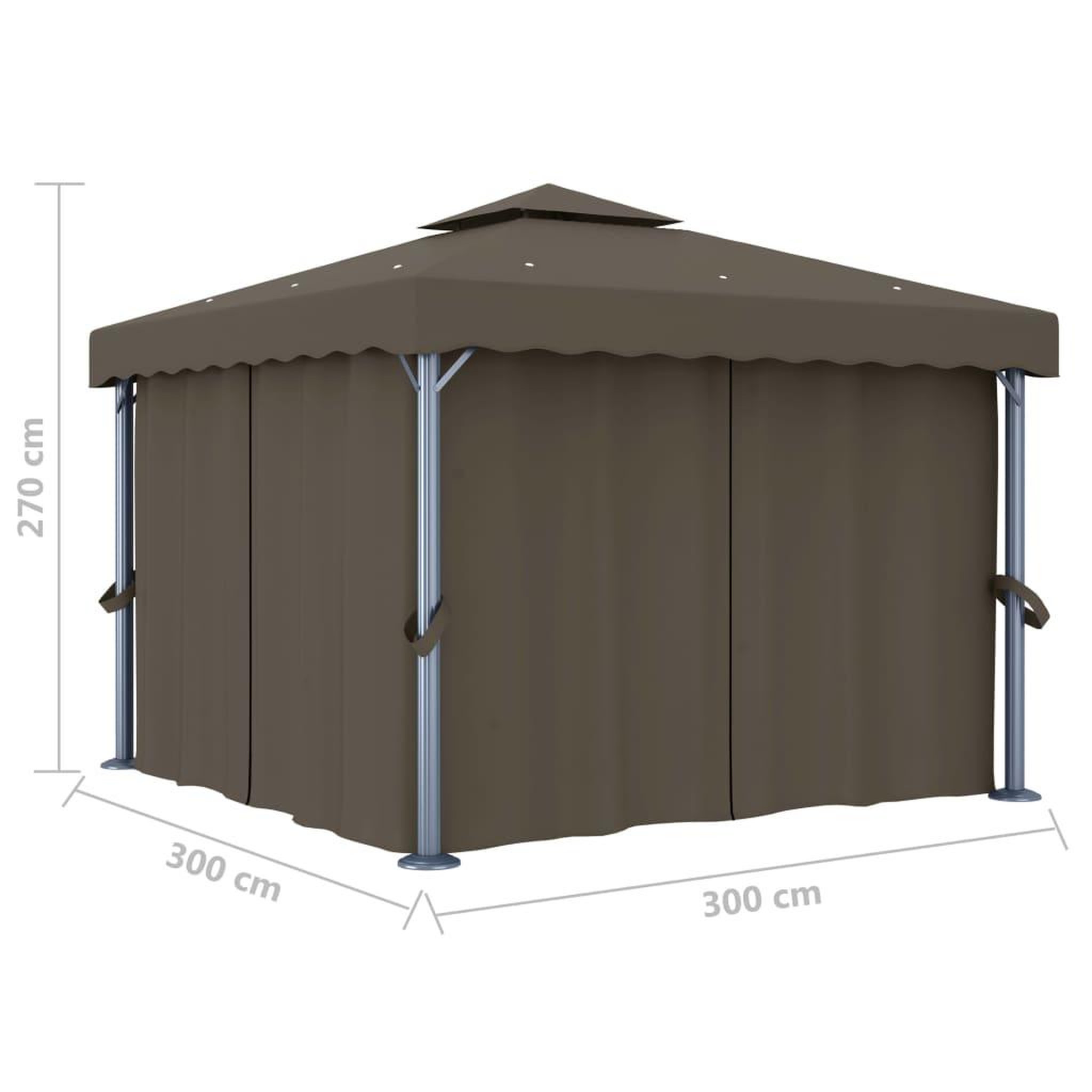 Voir la diapositive 6 : VIDAXL Tonnelle avec rideau et guirlande lumineuse a LED 3x3 m Taupe