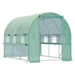 OUTSUNNY Serre de jardin tunnel 6 m² 6 fenêtres porte zippée acier galvanisé PE vert