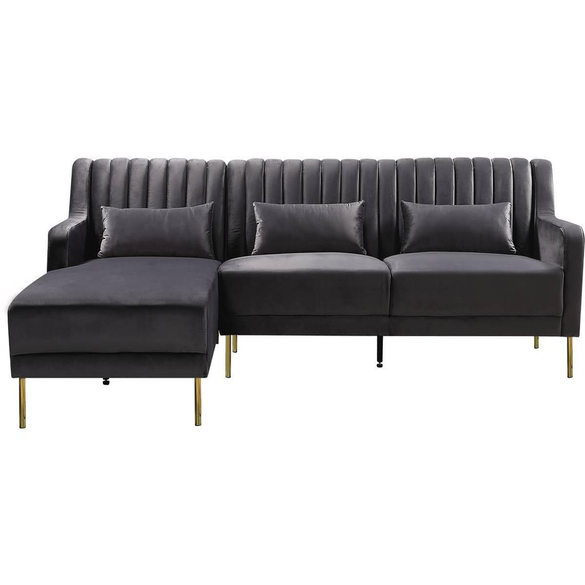 Voir la diapositive 3 : Habitat et Jardin Canapé d'angle en velours  oliver  - 275 x 161 x 81 cm - 5 places - gris - angle gauche