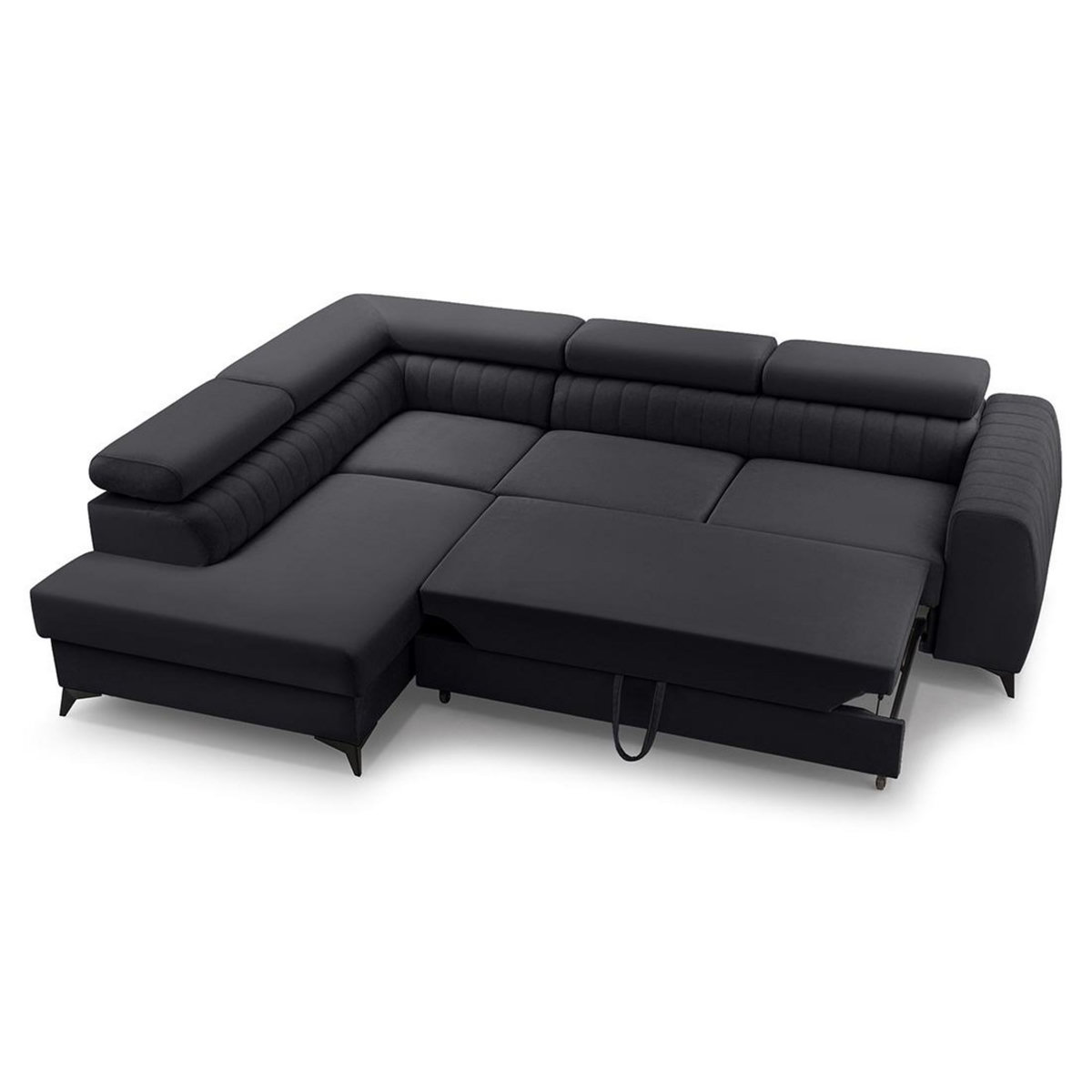 BEST MOBILIER Aneta - canapé d'angle gauche 5 places - convertible avec coffre et têtières - en velours