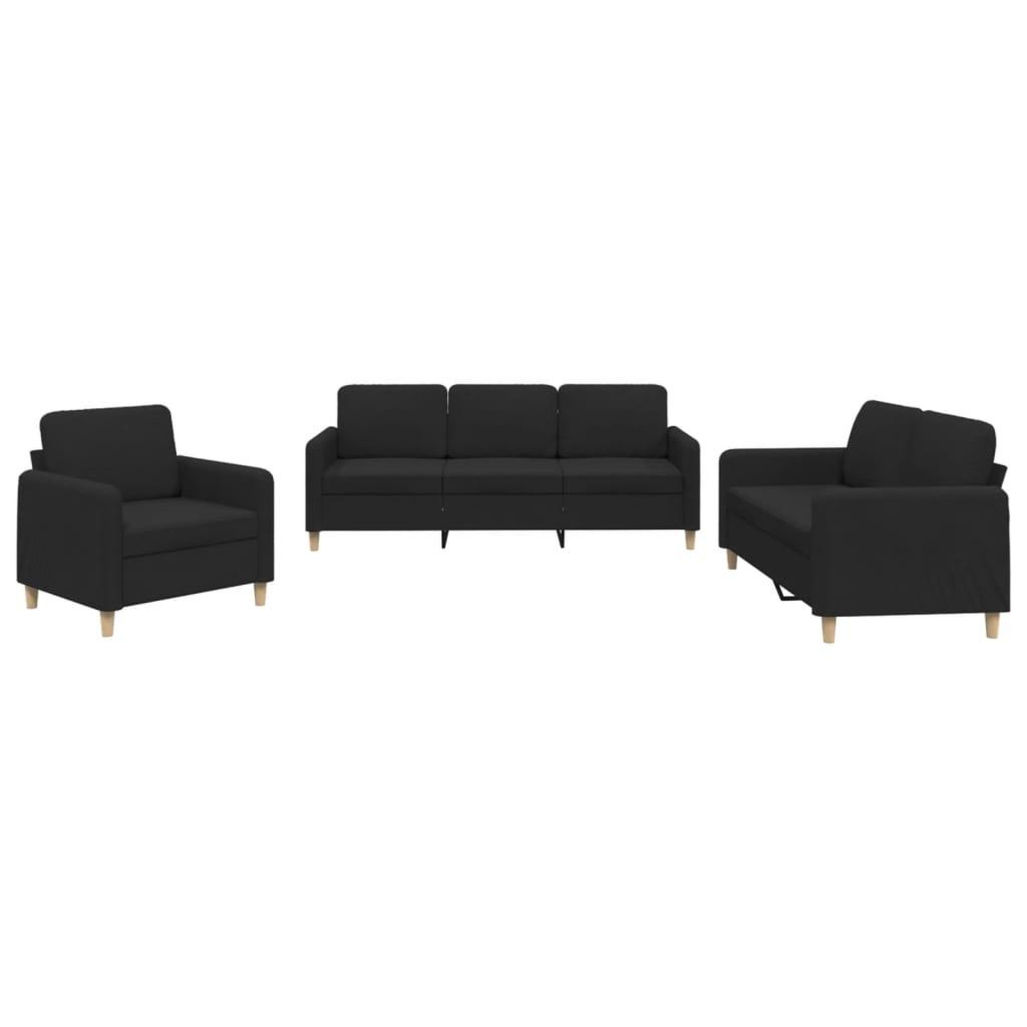 Voir la diapositive 2 : VIDAXL Ensemble de canapes 3 pcs avec coussins Noir Tissu