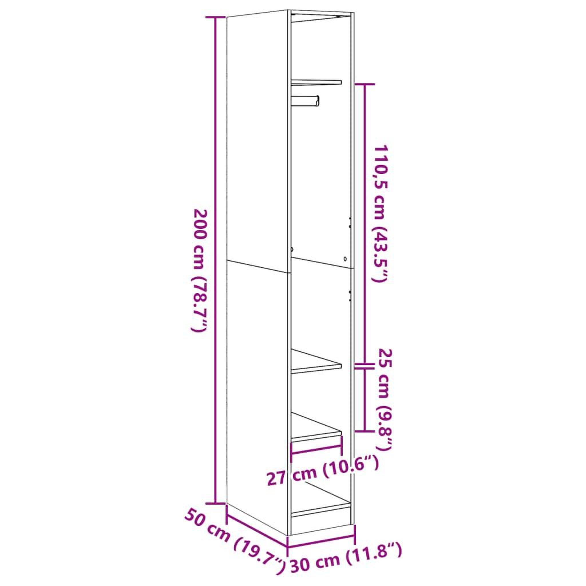 Voir la diapositive 6 : VIDAXL Garde-robe Blanc 30x50x200 cm Bois d'ingenierie
