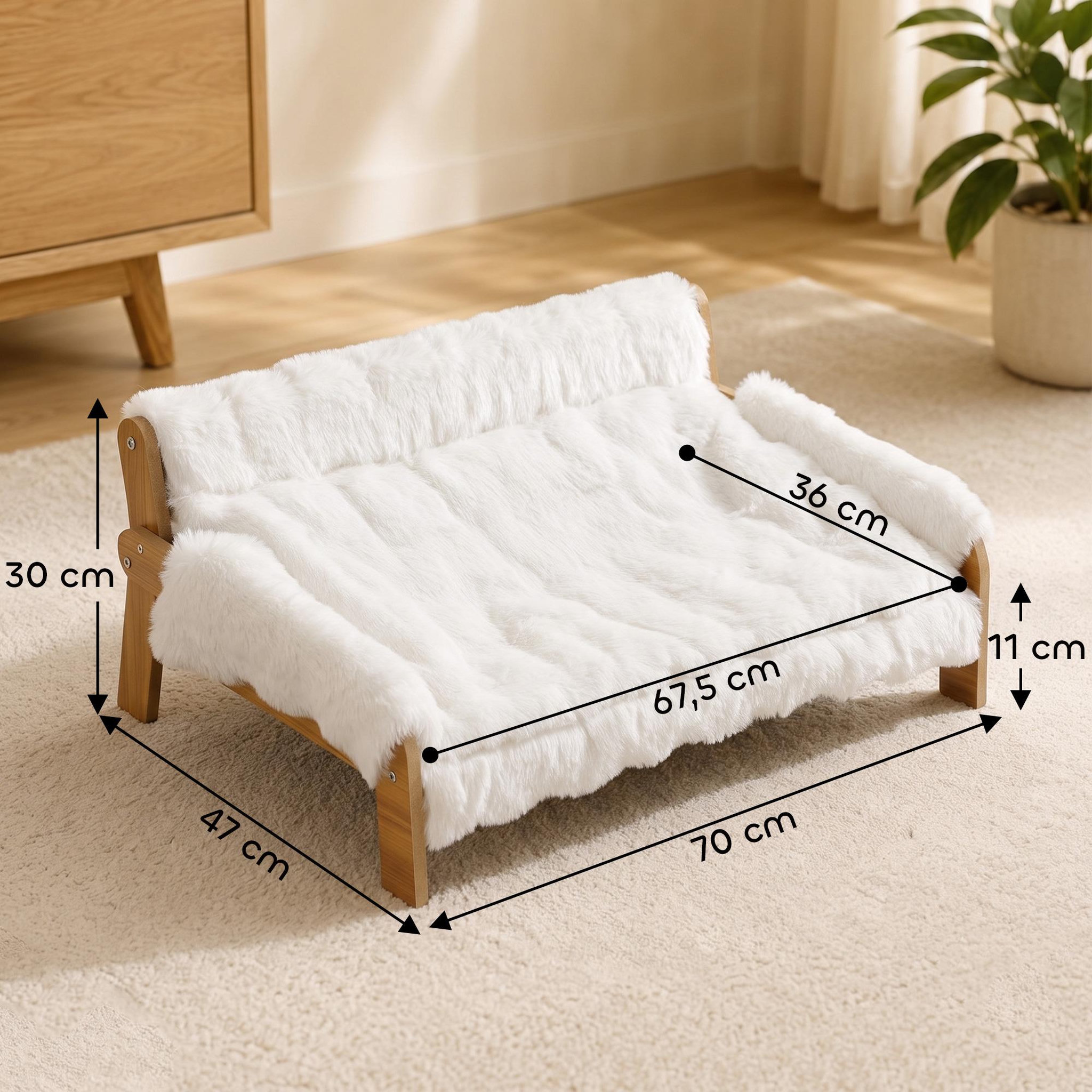 Voir la diapositive 3 : PAWHUT Canapé chien style nordique bois fourrure 70L x 47l x 30H cm