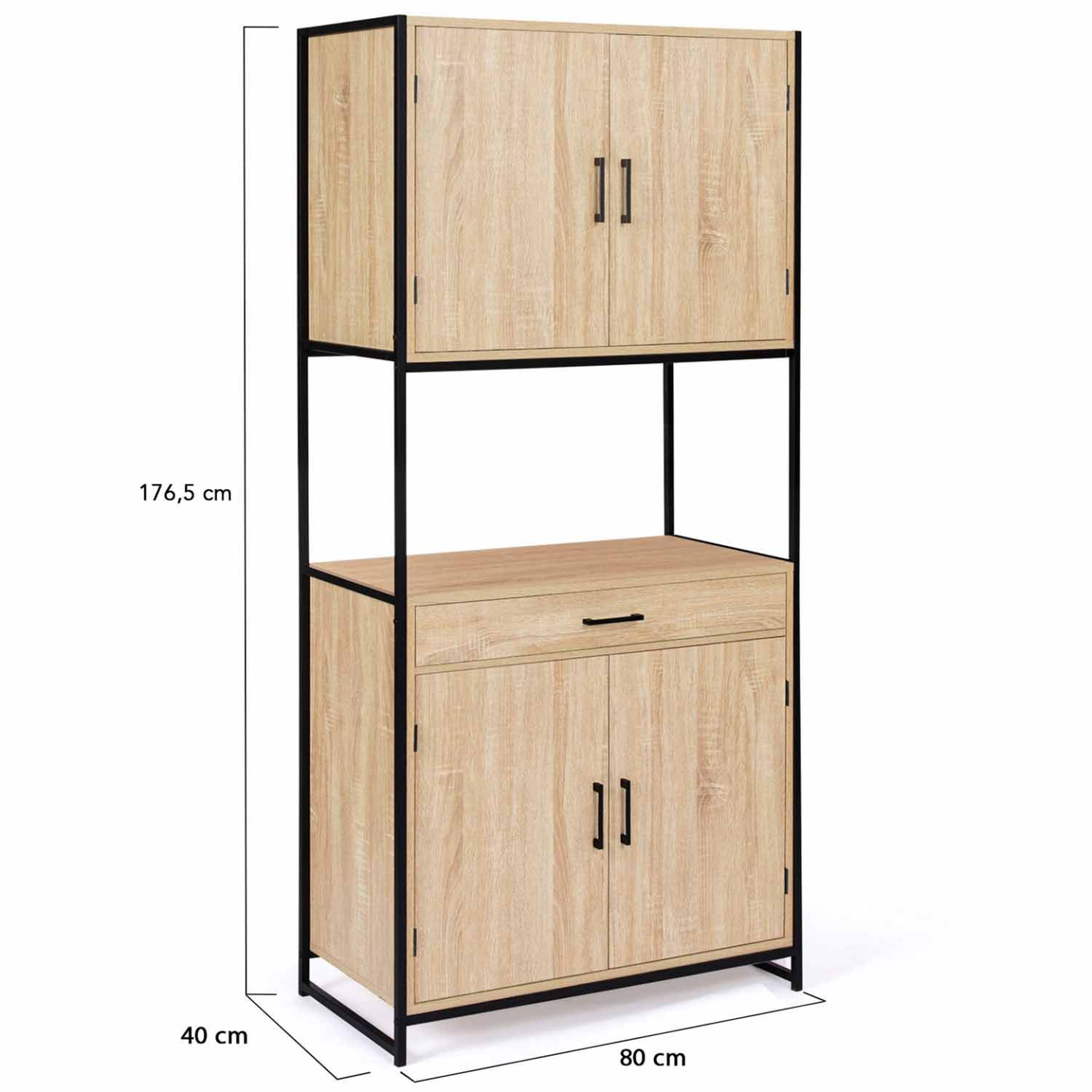 Voir la diapositive 5 : ID MARKET Buffet de cuisine 80 cm detroit meuble 4 portes design industriel + tiroir