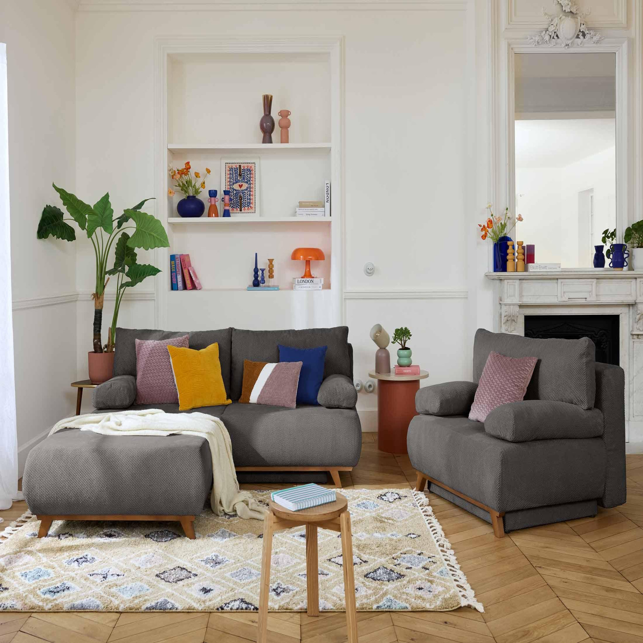 Voir la diapositive 6 : BEST MOBILIER Cristal - pouf modulable - 95 cm - en velours texturé