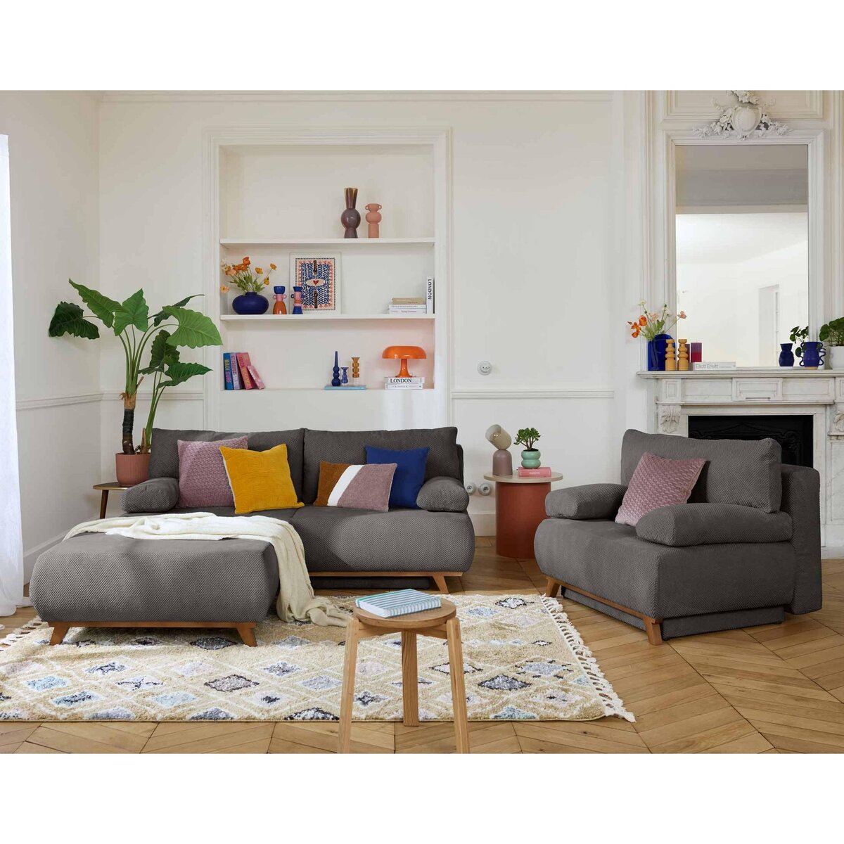 BEST MOBILIER Cristal - pouf modulable - 95 cm - en velours texturé