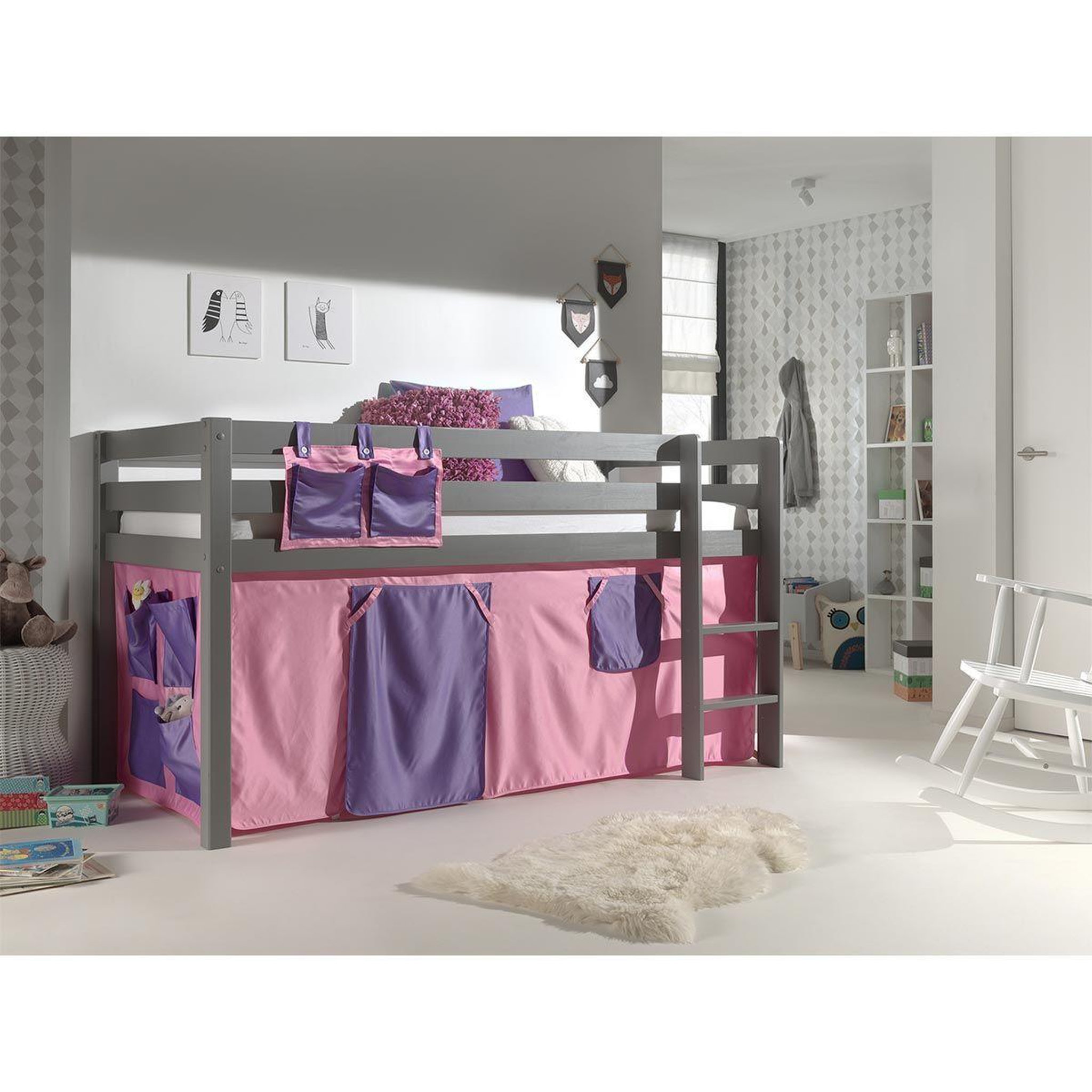 Voir la diapositive 2 : Paris Prix Lit enfant  pino rose  90x200cm gris