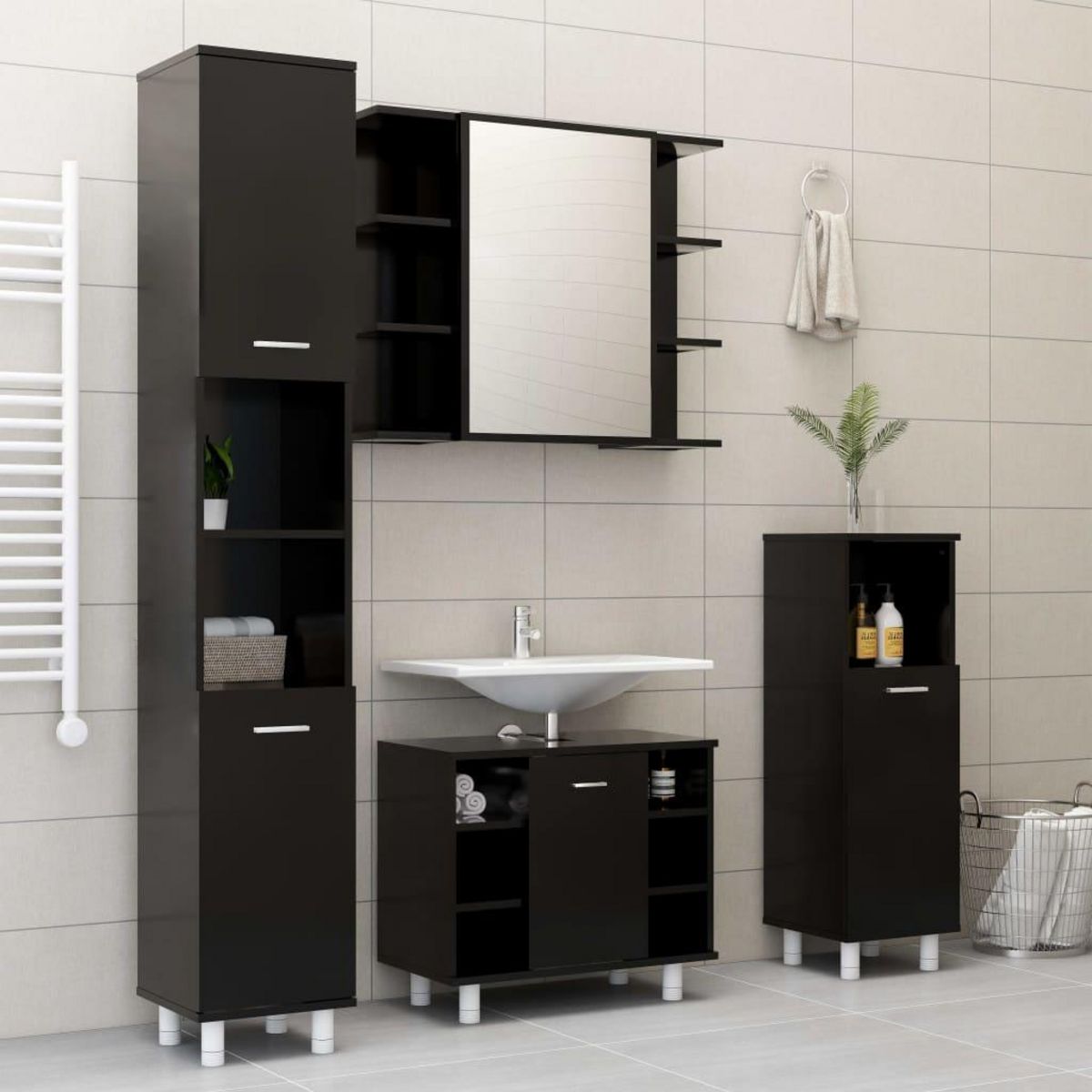 VIDAXL Ensemble de meubles de salle de bain 3 pcs Noir Bois ingenierie