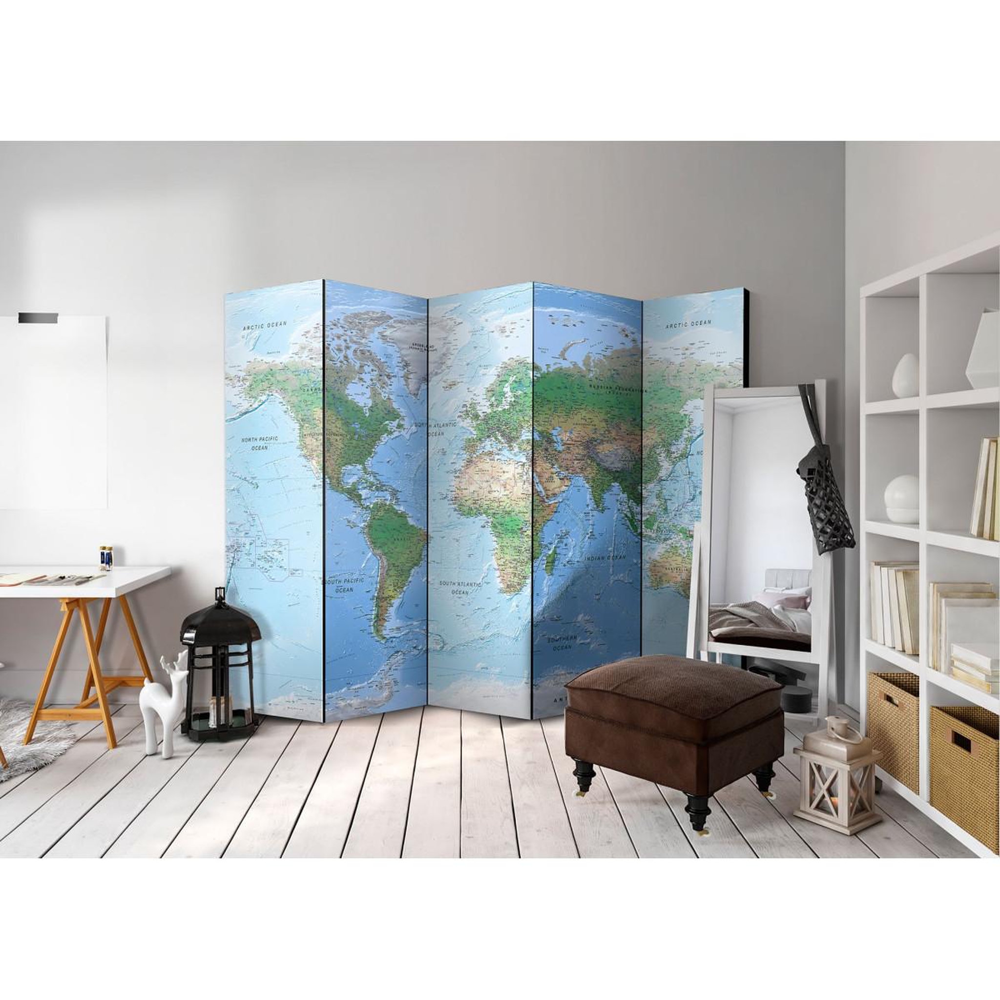 Voir la diapositive 2 : Paris Prix Paravent 5 volets  world map  172x225cm