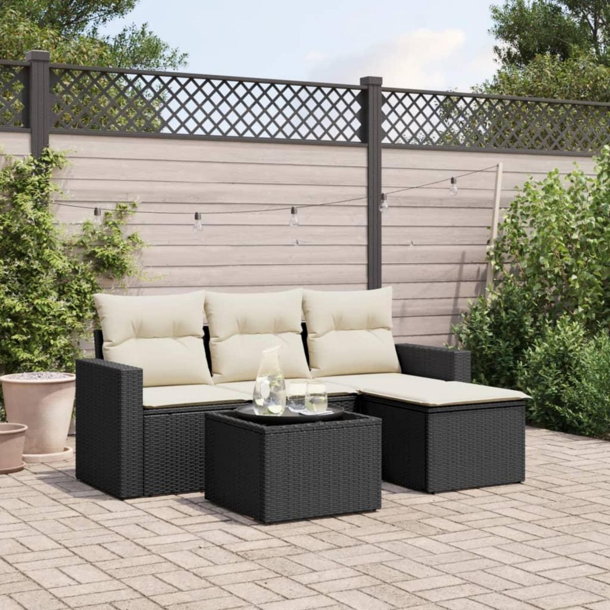 VIDAXL Salon de jardin 5 pcs avec coussins noir resine tressee