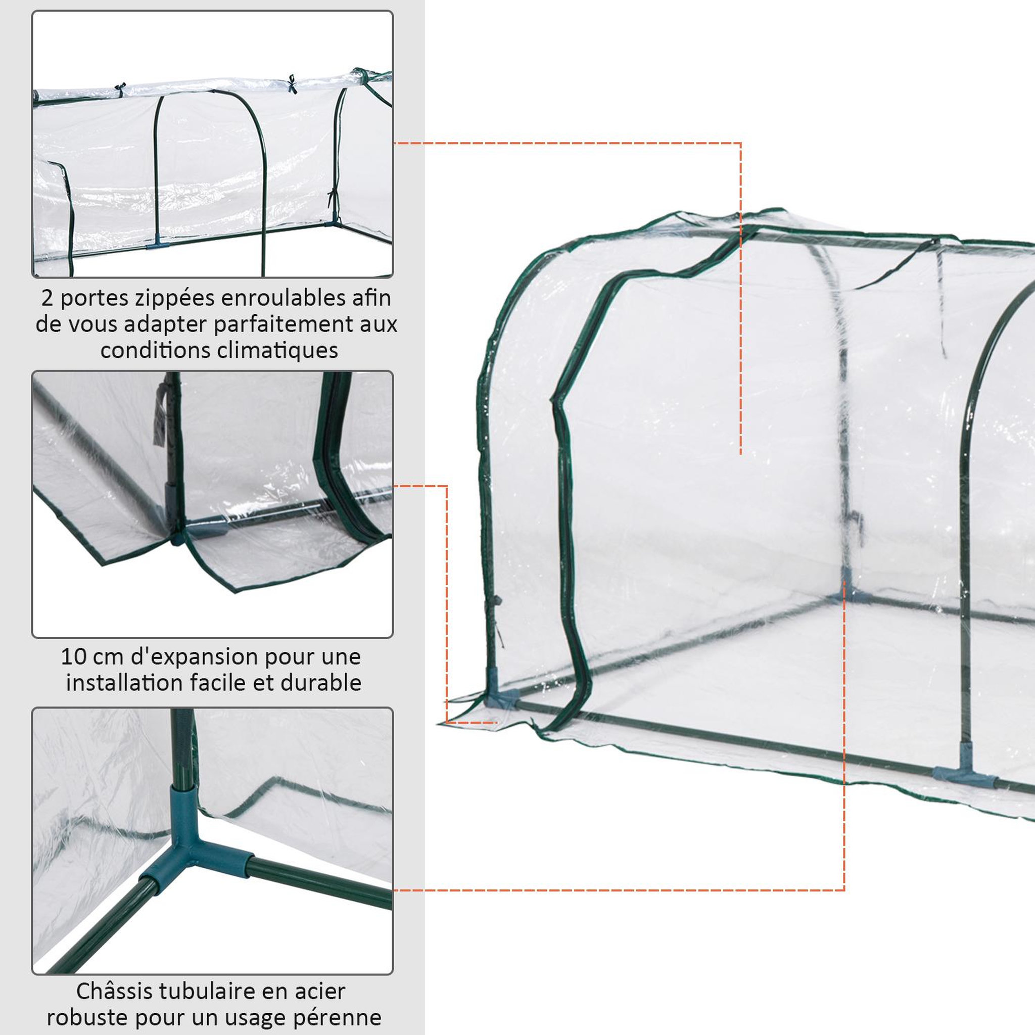Voir la diapositive 5 : HOMCOM Serre de jardin tunnel 2L x 1l x 0,8H m tente bâche transparent acier