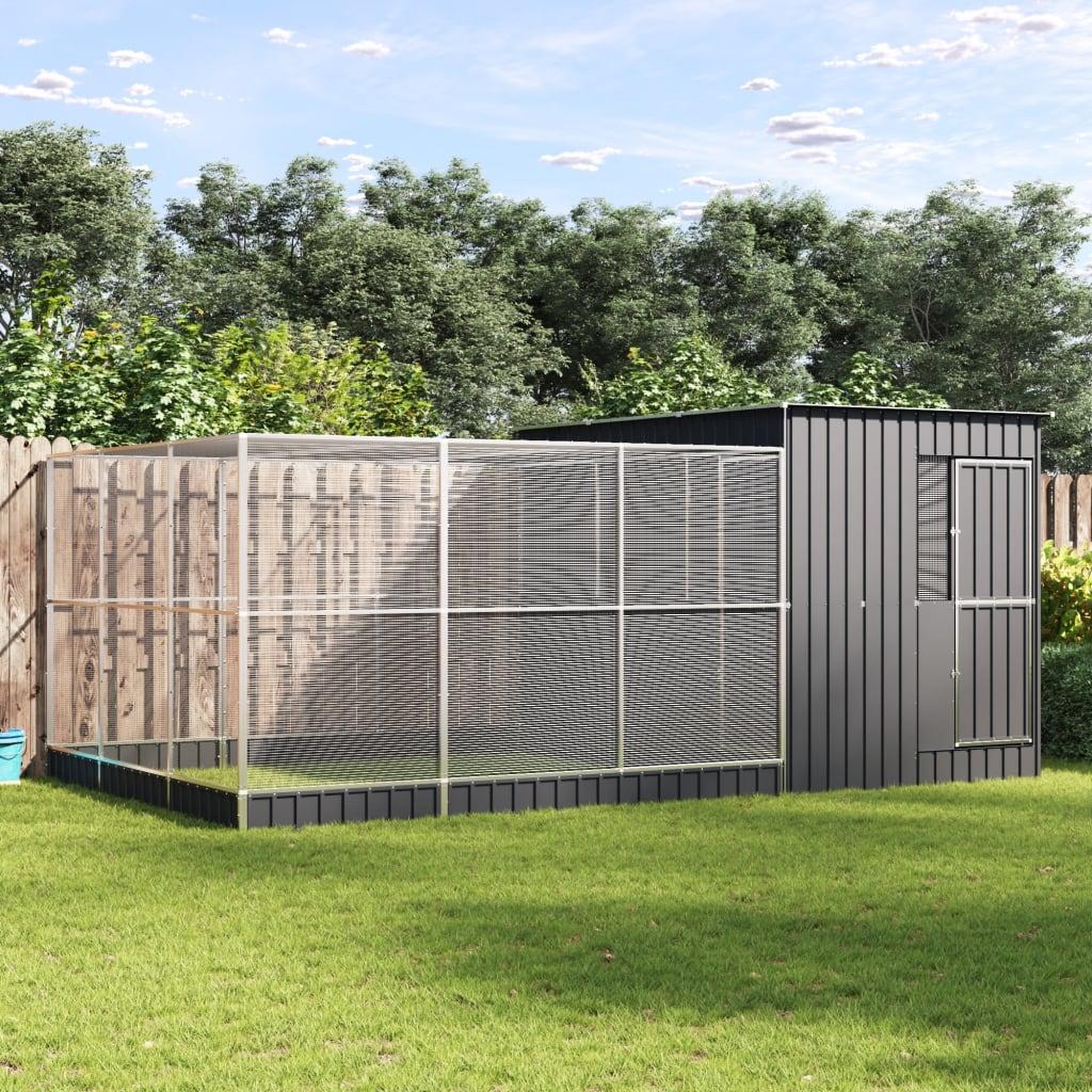 VIDAXL Voliere avec extension argente 497x303x216 cm acier
